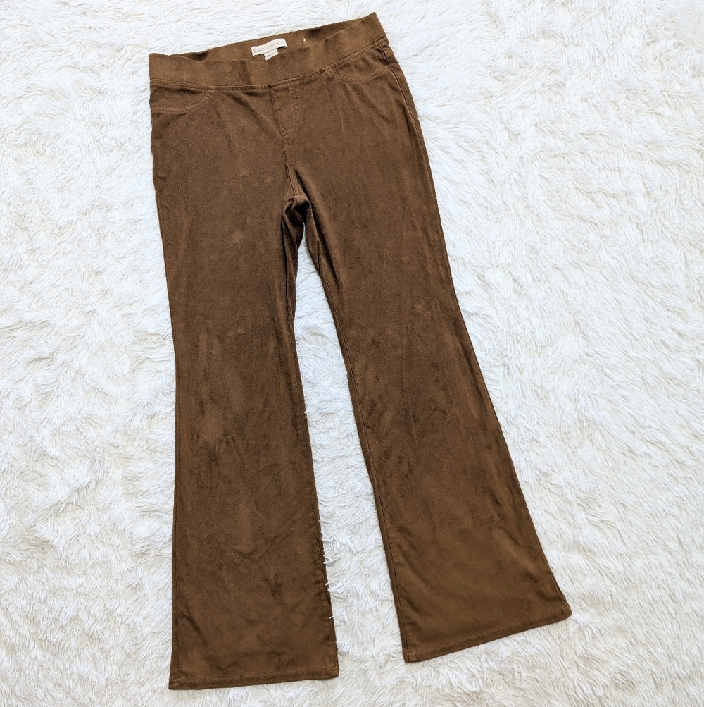Cato Dark Tan Faux Suede Wide Flare Leg Boho Soft Stretch Pants Small